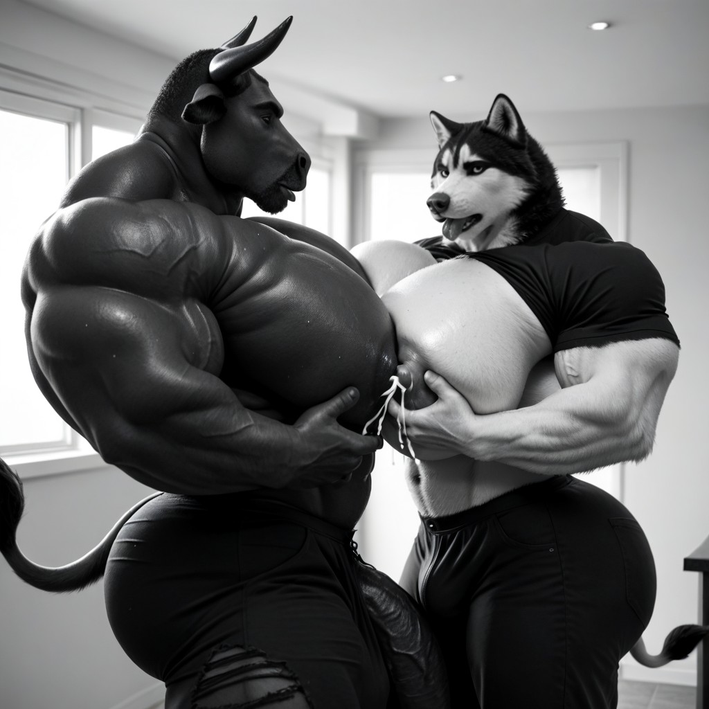 Sweat Pants, Floating Hands, Two People Cattle Furry AI Gay Porn