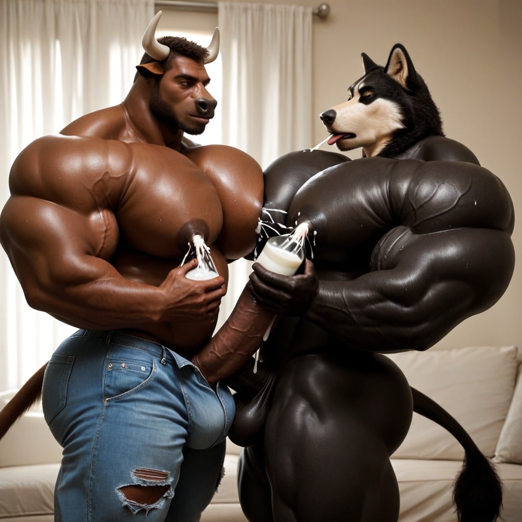 Erect Gigantic Penis, Cattle Furry Angry Expression, Groping Nipple AI Gay Porn