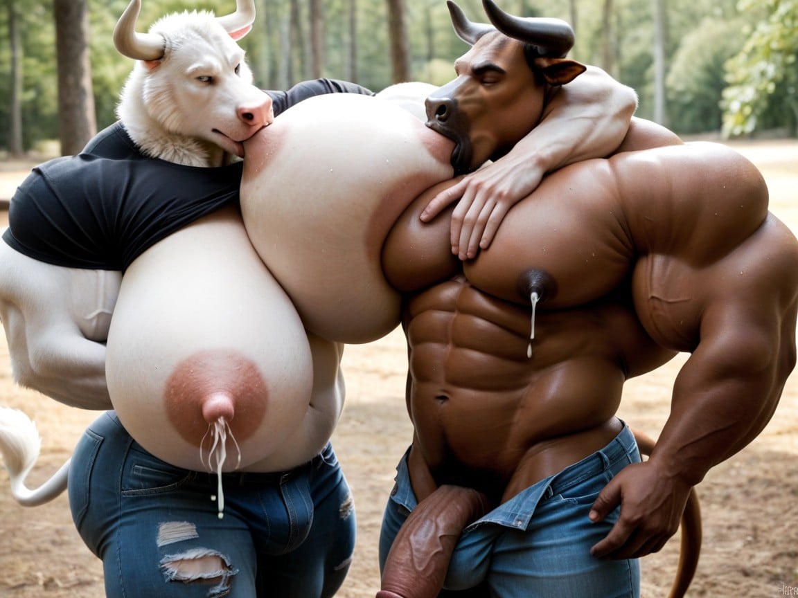 Milk Gushing Out Of Nipples, White Fur, Hyper Round Ass AI Gay Porn