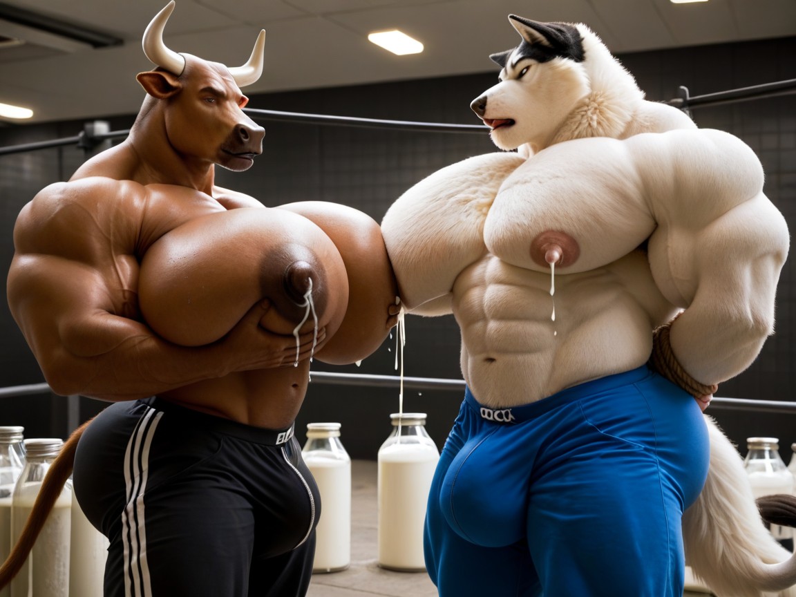 Big Bulge, Squeezing Boobs Together, Massive Muscles AI Gay Porn