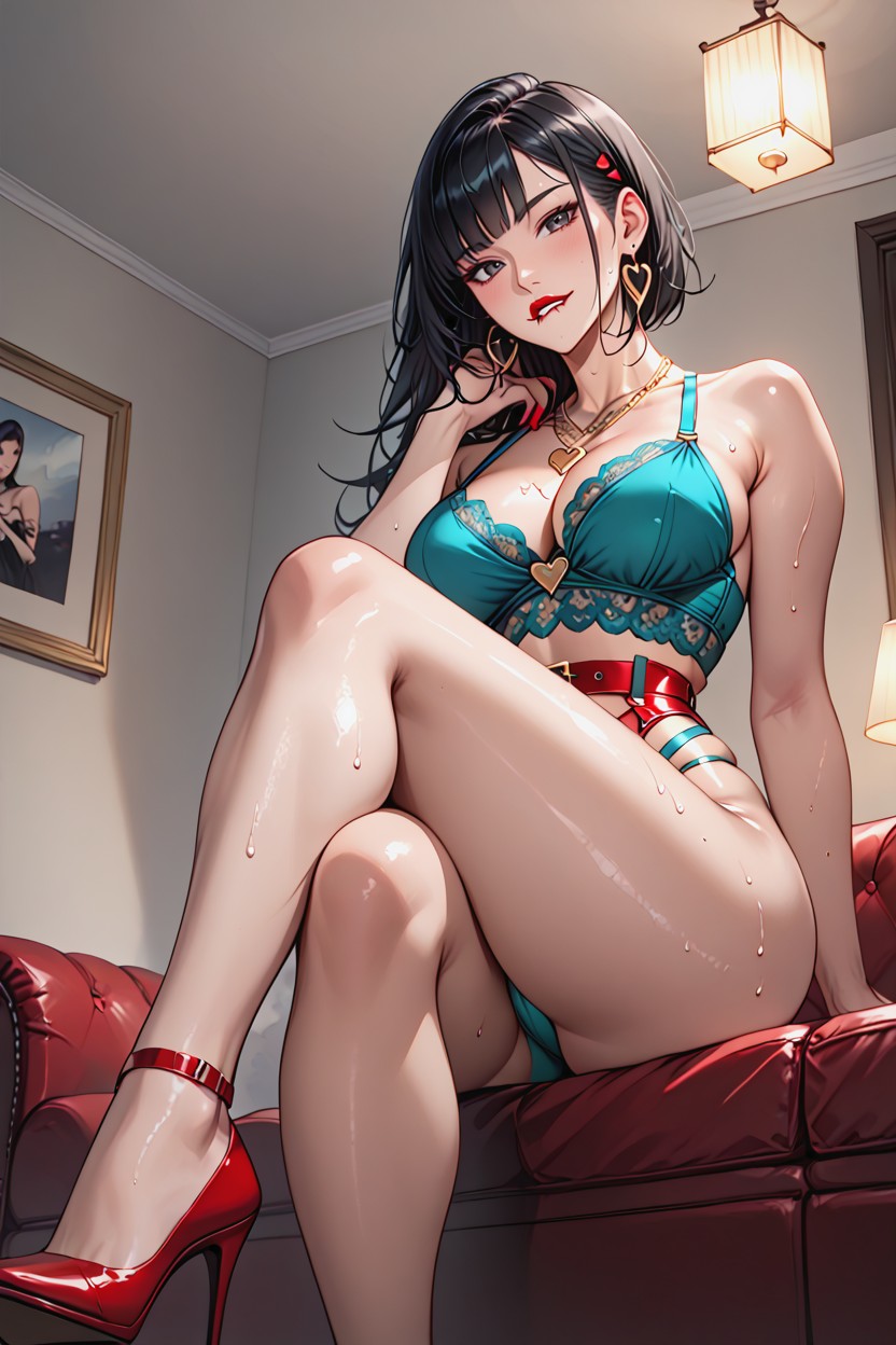 Arched Back, And Black Stockings, Red Lipstick Hentai AI Porn