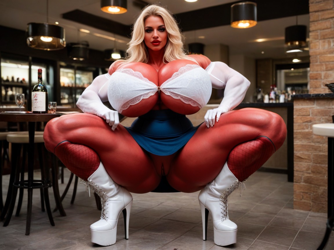 Huge Wide Hips, Red Sexy Lace Bodysuit, Red Skin Shemale AI Porn