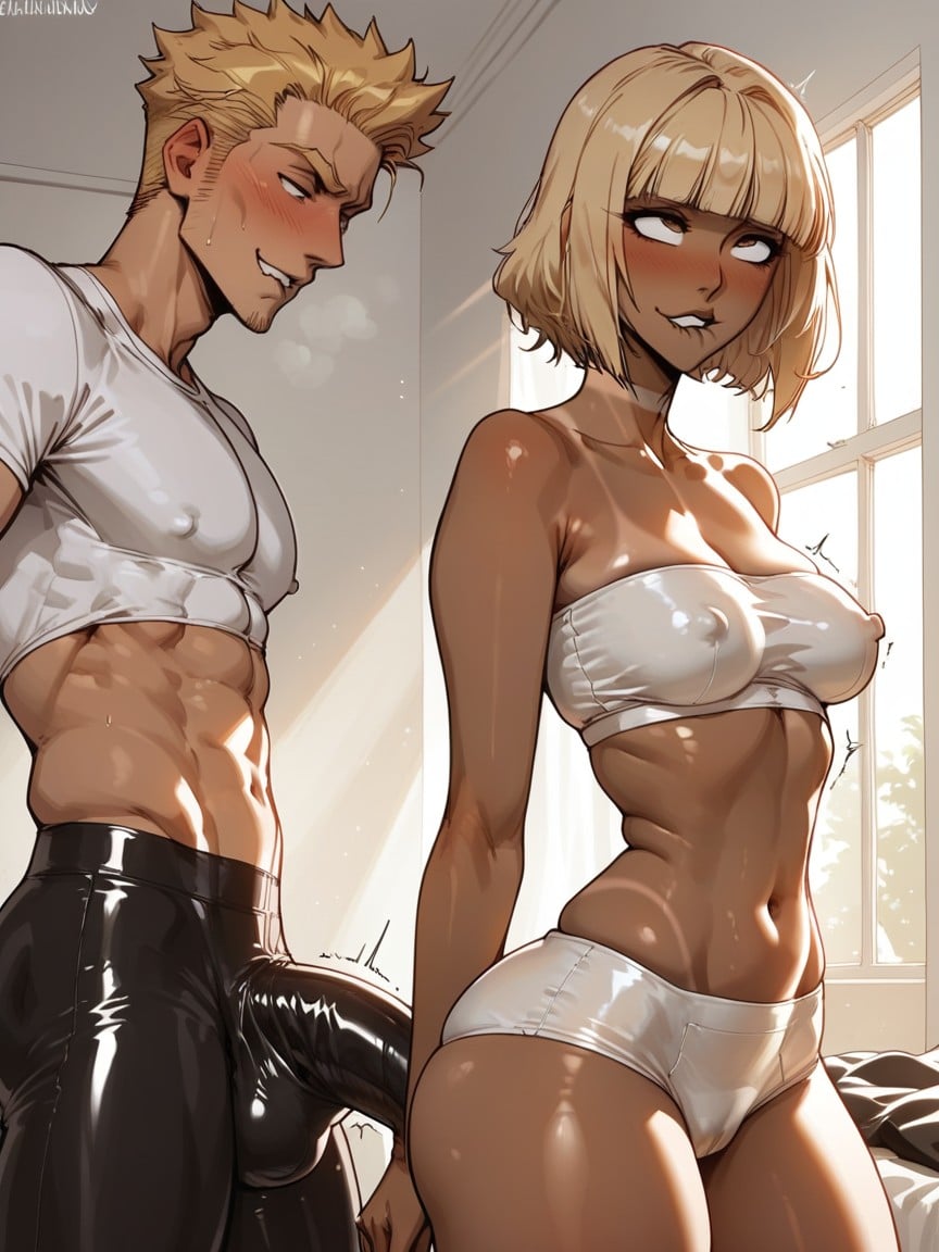 Sun Rays, Brown Eyes, Gigantic Cock Bulge Black Pants Hentai AI Porn
