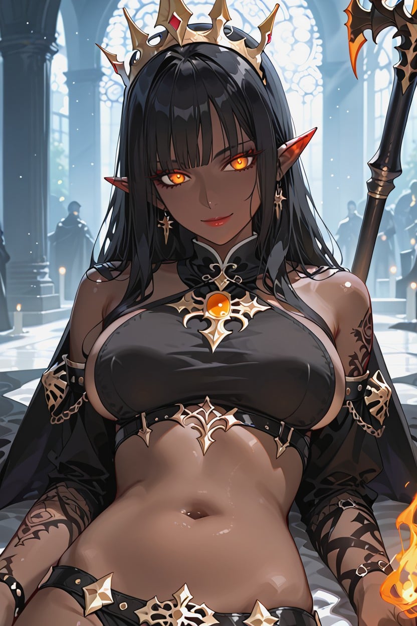 Nsfw, Black Flames Surrounding Her Body, Vibrant Colors Hentai AI Porn