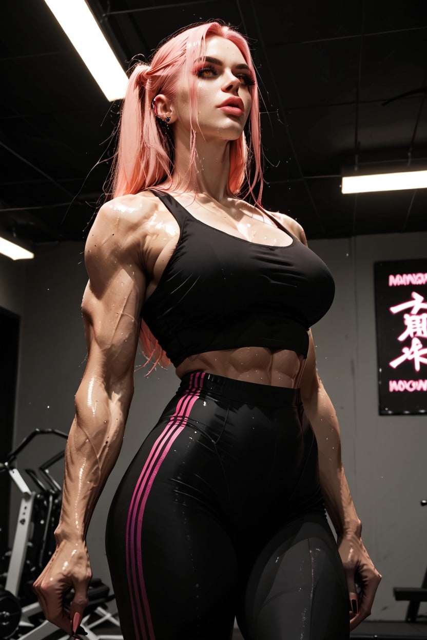 Pink Hair, Sweat Drips, Neon Hentai AI Porn