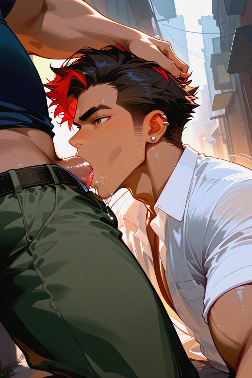 Masculine Face, Deepthroat, Ear Piercing AI Gay Porn
