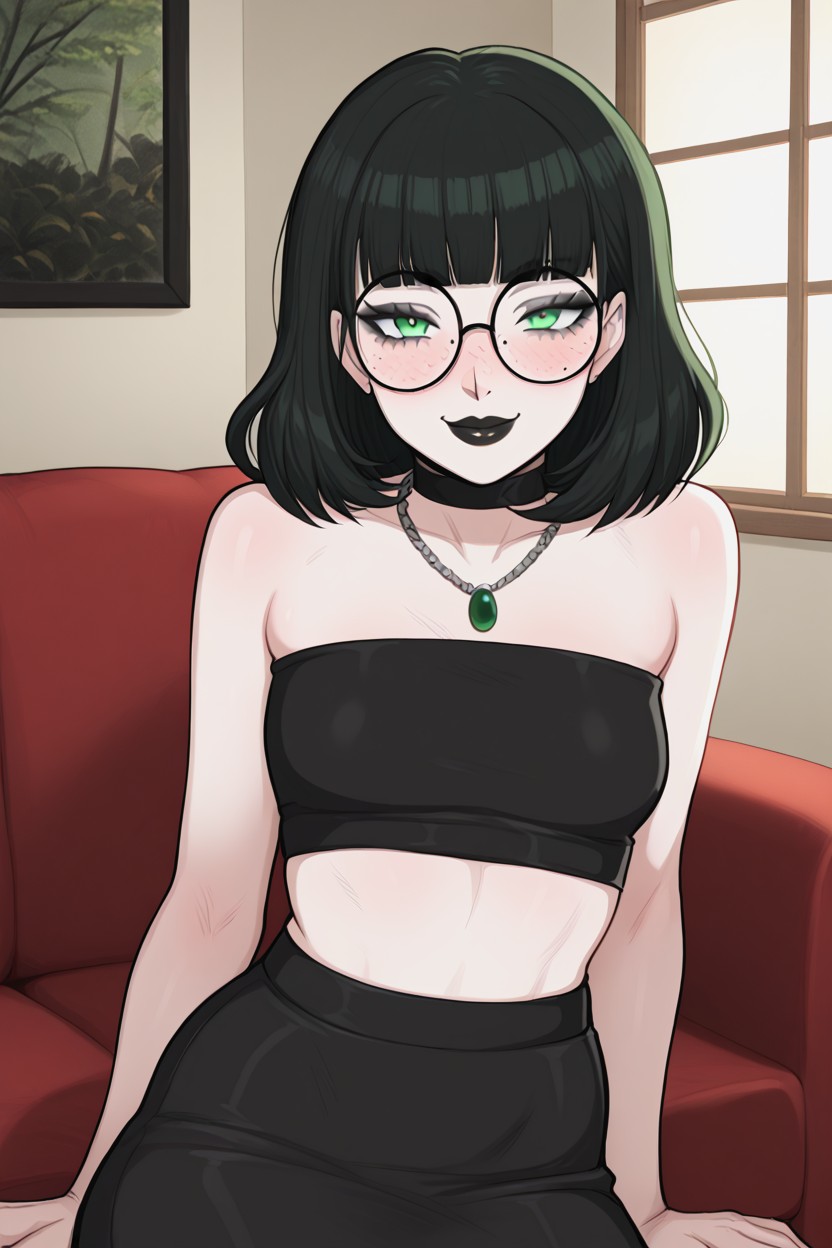 Smirk, Blush, Black Lipstick Hentai AI Porn
