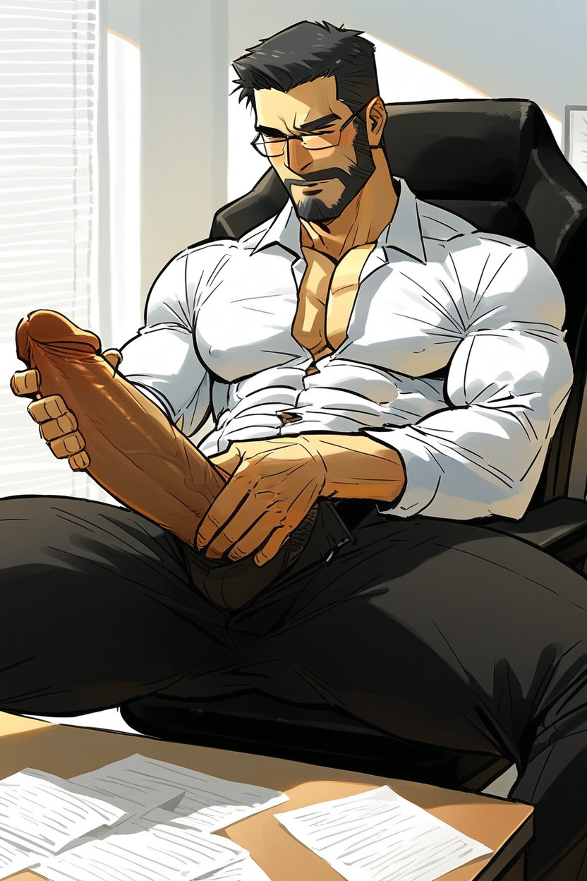 Spreading Legs, Muscular, Glasses AI Gay Porn