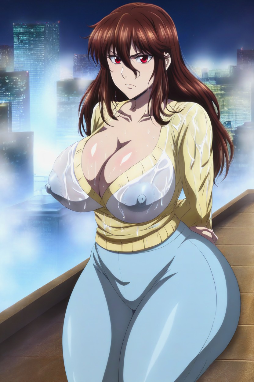 Dark Brown Hair, Medium Length, Large Tits Hentai AI Porn