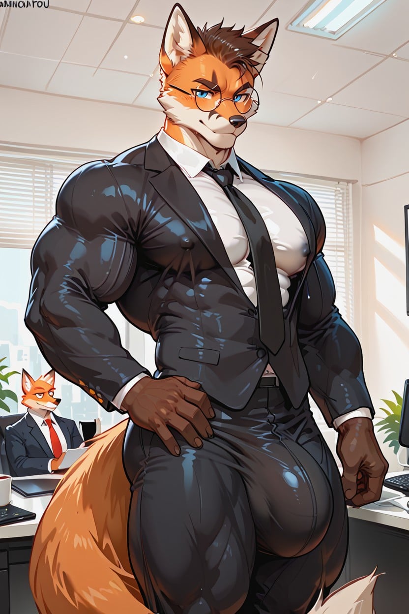 Fox, Front View, Extreme Muscle Definition Furry AI Porn