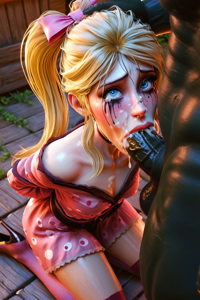 Kneeling, Ruined Makeup, Extreme Long Hyper Cock AI Porn