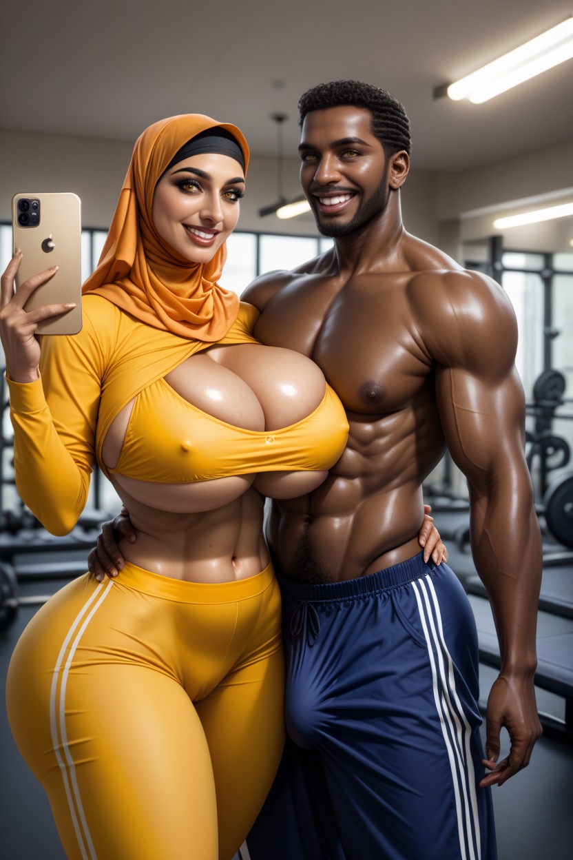 Husbend And Wife Standing, Pubic Hair, Hijab Hentai AI Porn