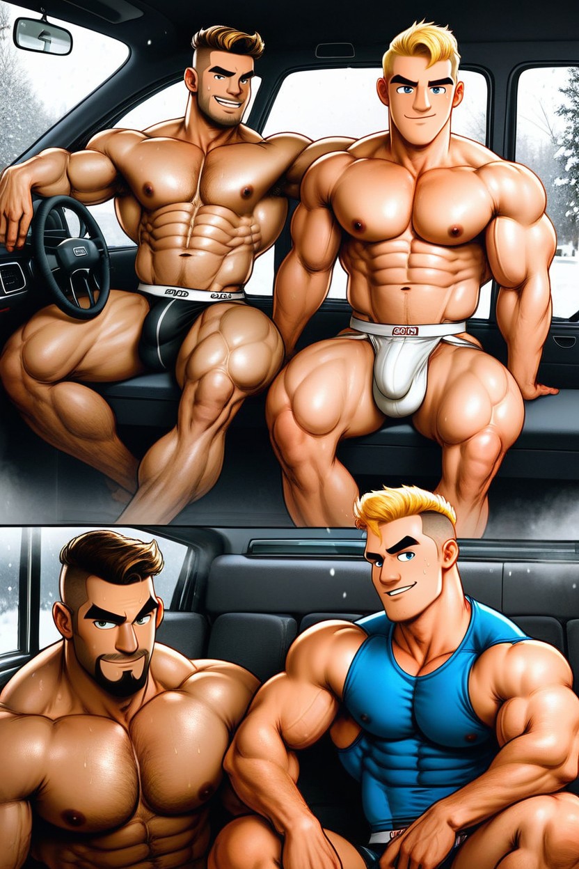 Medium, In Skin Tight Undies, Sitting On Bench AI Gay Porn