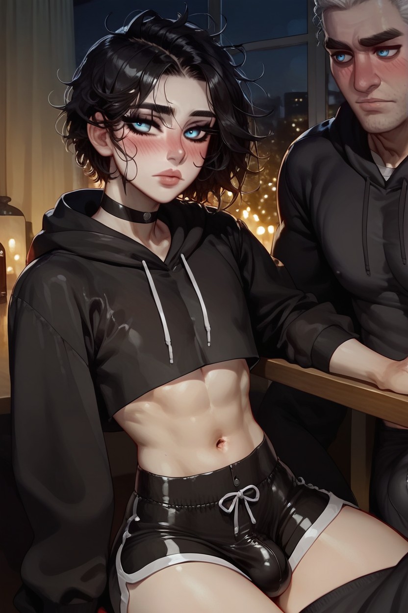 Black Silk Choker, Skinny, Long Eyelashes AI Gay Porn