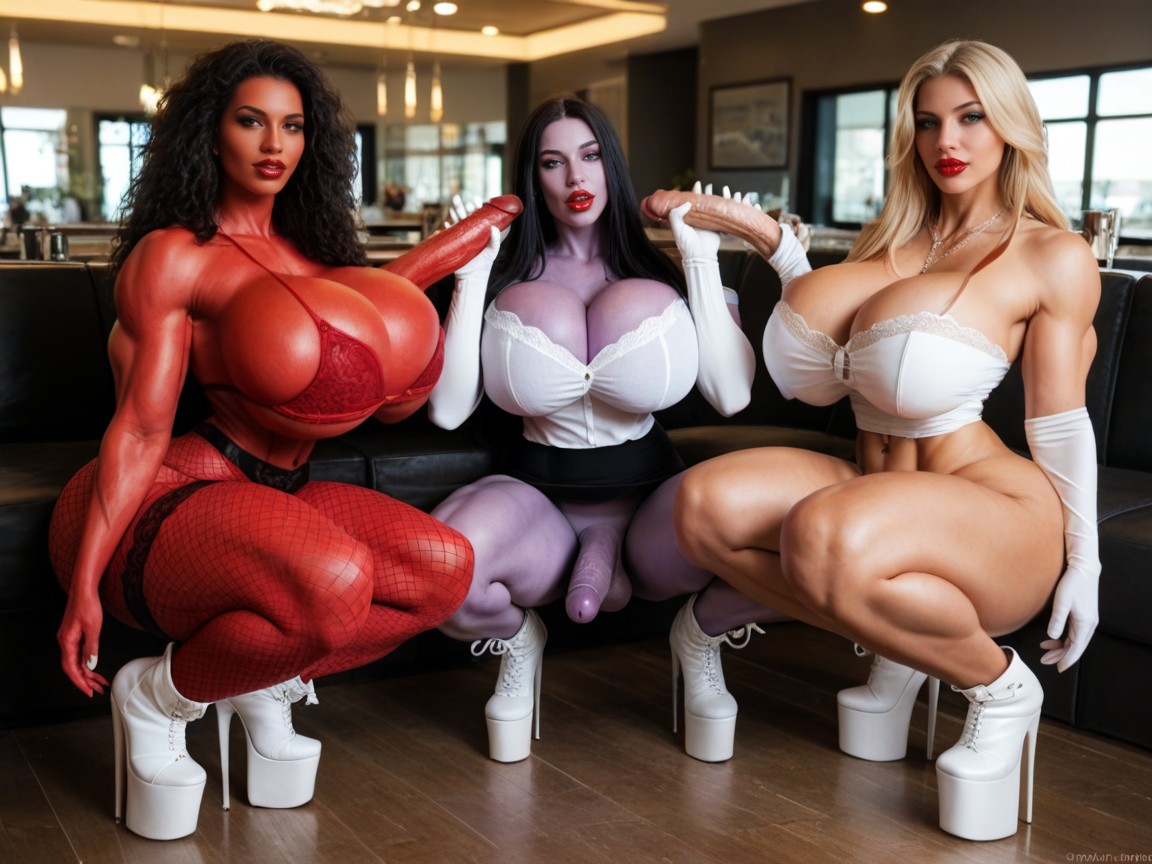 Ultra Muscular Thighs, Long Boots, Huge Puffy Lips Shemale AI Porn