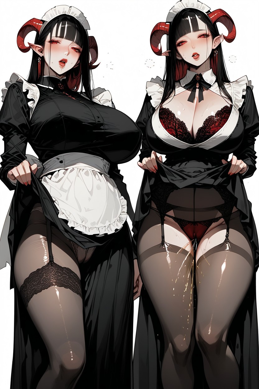 Earrings, Long Hair, Hand Lifting Skirt Hentai AI Porn