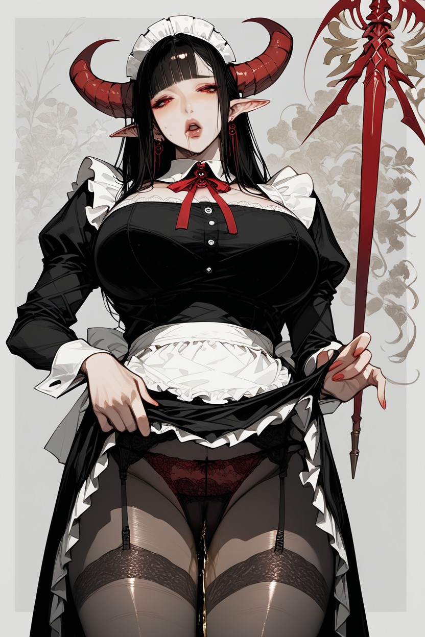 Porcelain White Skin, Waist Shot, Red Lips Hentai AI Porn