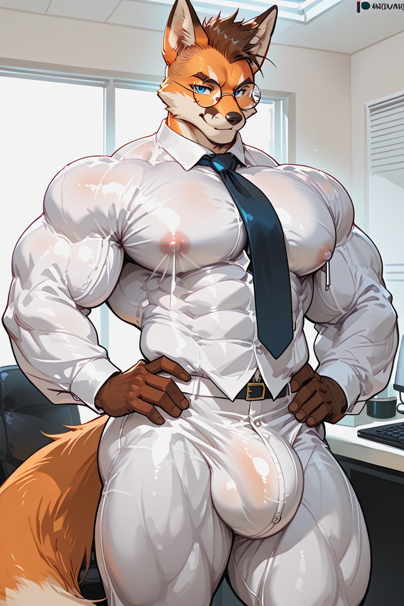 Brown Buzzcut Hair, Side View, Hyper Cock Growth Bulge Furry AI Porn