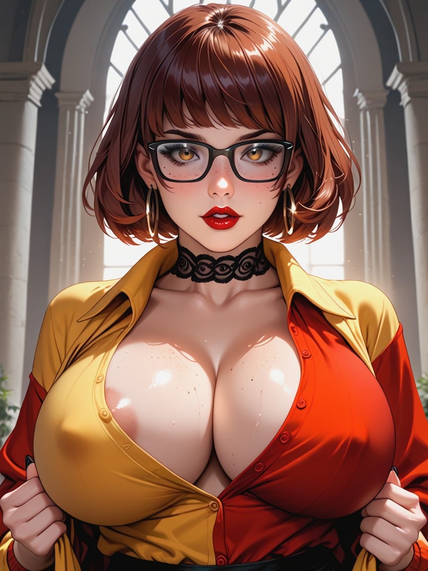 Black Nail Polish, Velma Dinkley, Hoop Earrings AI Porn