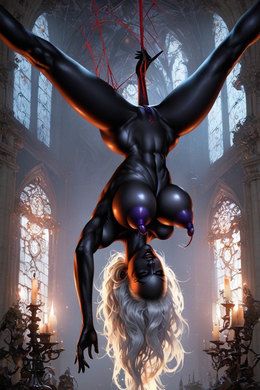 Side View, Lean Body, Jet Black Skin Woman Hentai AI Porn