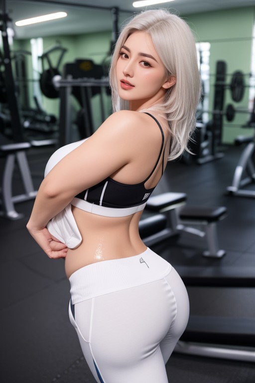 Gloss Lips, Salle De Sport, Cheveux Blancs Porno IA Asiatique