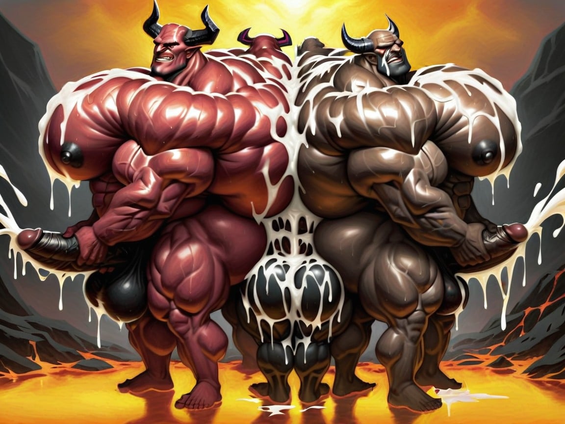 Gang Bang, Massive Muscles, Red Skin AI Gay Porn