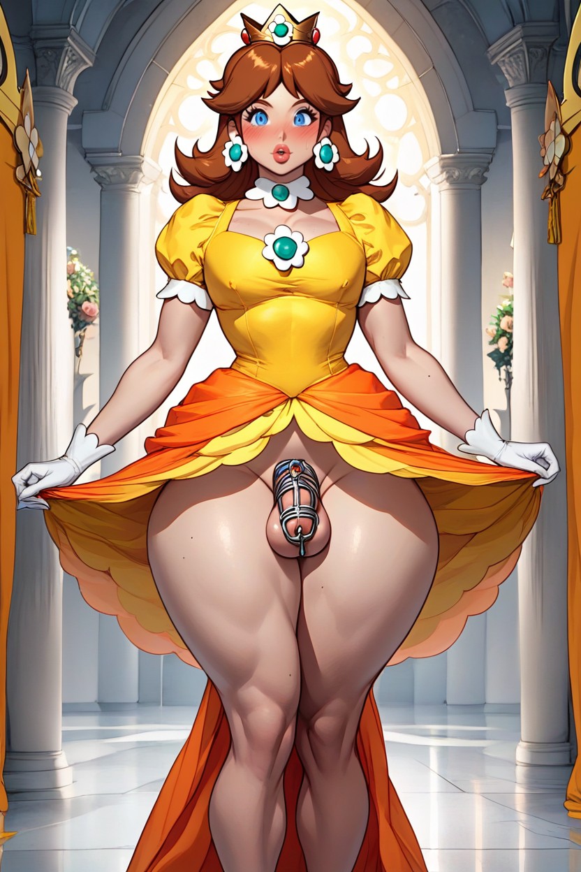 Orange Dress, Beautiful Face, Androgynouschested AI Porn