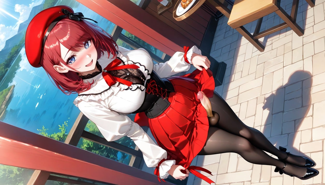 Half Puff Sleeves, Japanese Pretty Futanari Women, Bare Waist Hentai AI Porn
