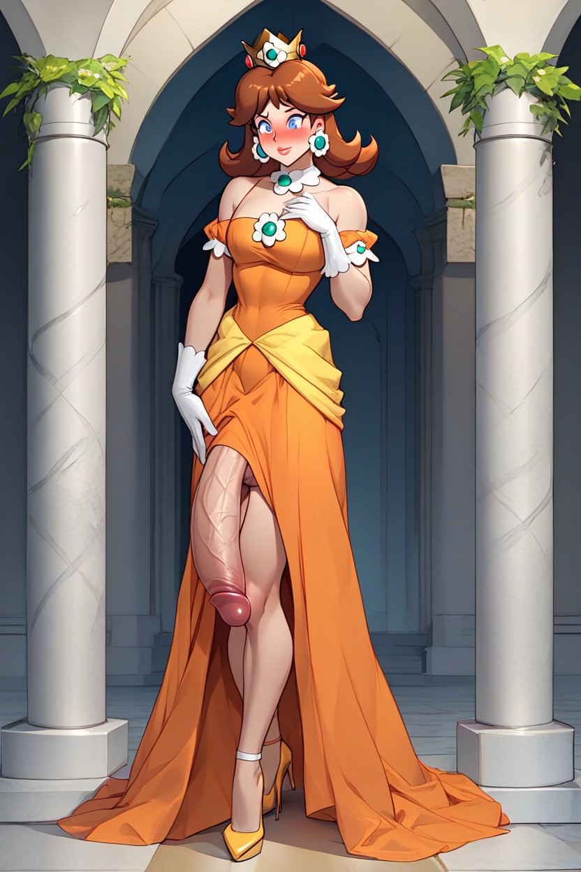Ditzy Bimbo, Medium Ass, Princess Daisy Dress AI Porn