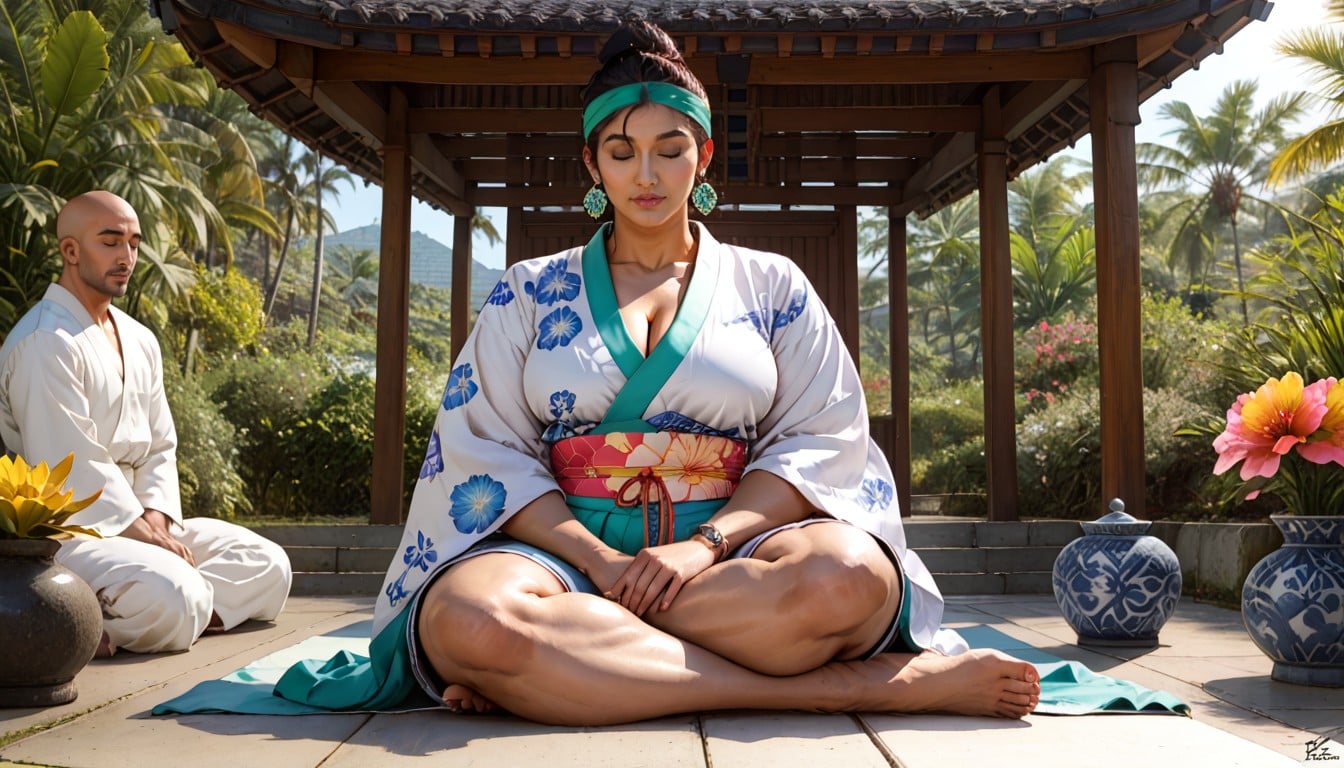 Full Body, White Open Kimono With Tanktop Beneath, Short Length AI Porn