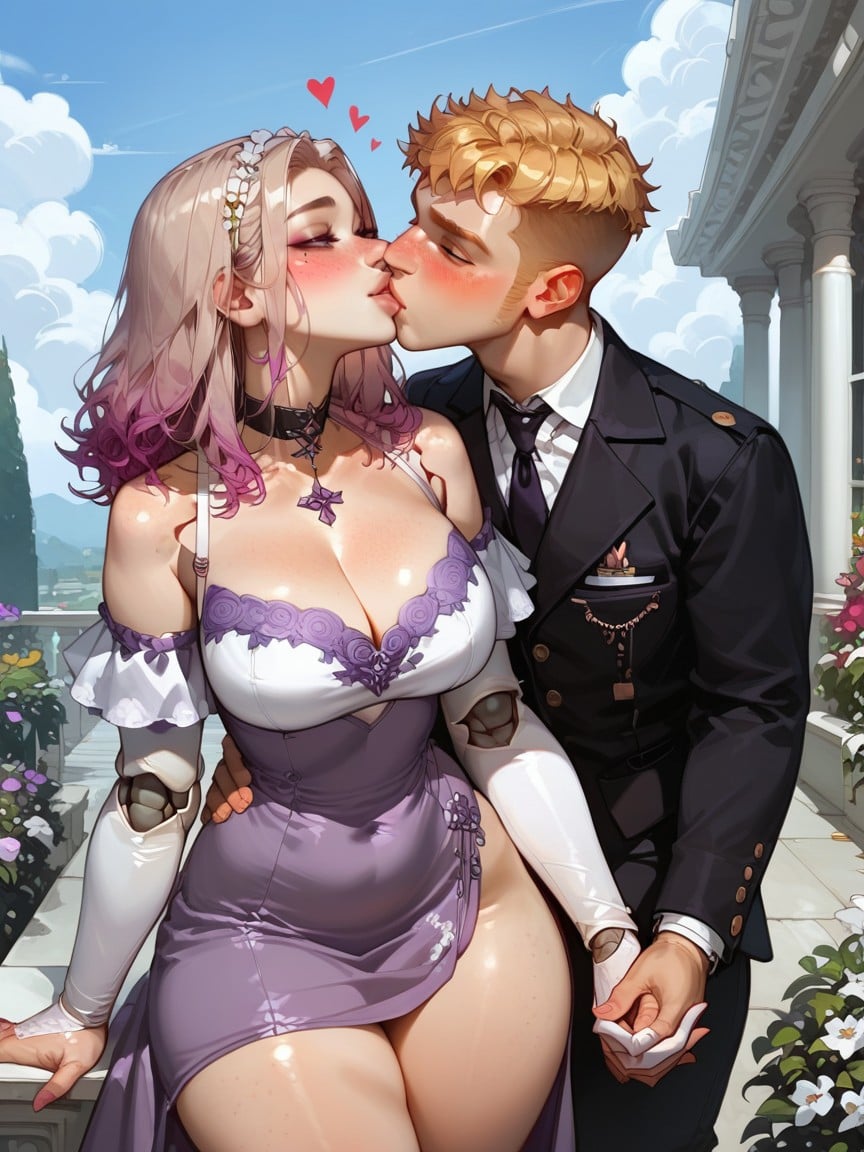 Couple Kissing Lips, Puppet Strings, Outside In Flowery Garden Hentai AI Porn