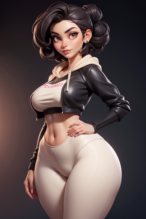 Large Breasts, Stomach Is Visible, Spandex Pants Are Cream Hentai AI Porn