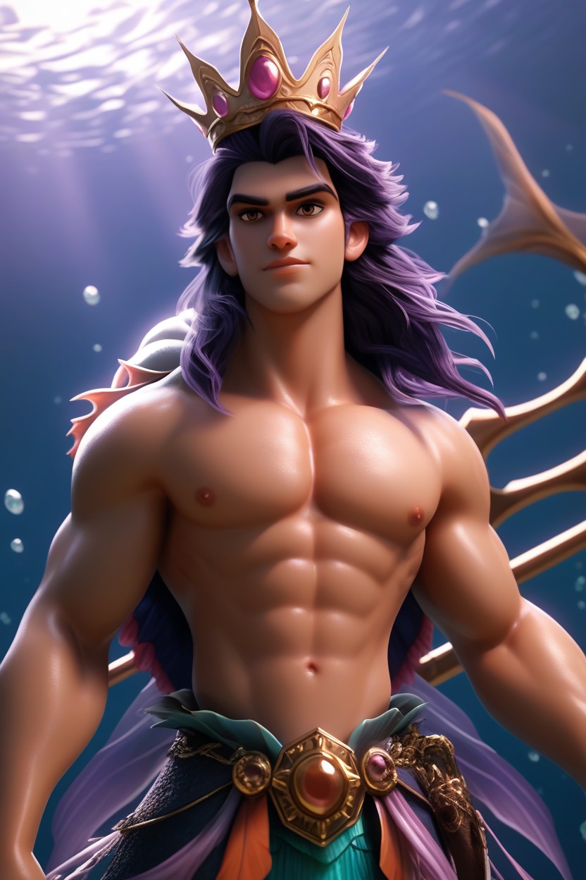 Solo, Crown Is Perfectly Fitted To A Fierce Looking Mermaid Warrior, Heroic Portrait Hentai AI Porn