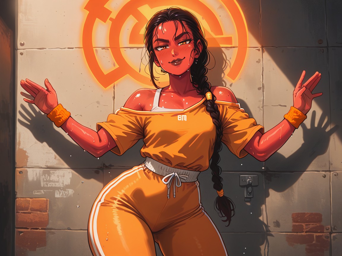 Brown Lipstick, Braided, Woman Jumping Into The Air Hentai AI Porn