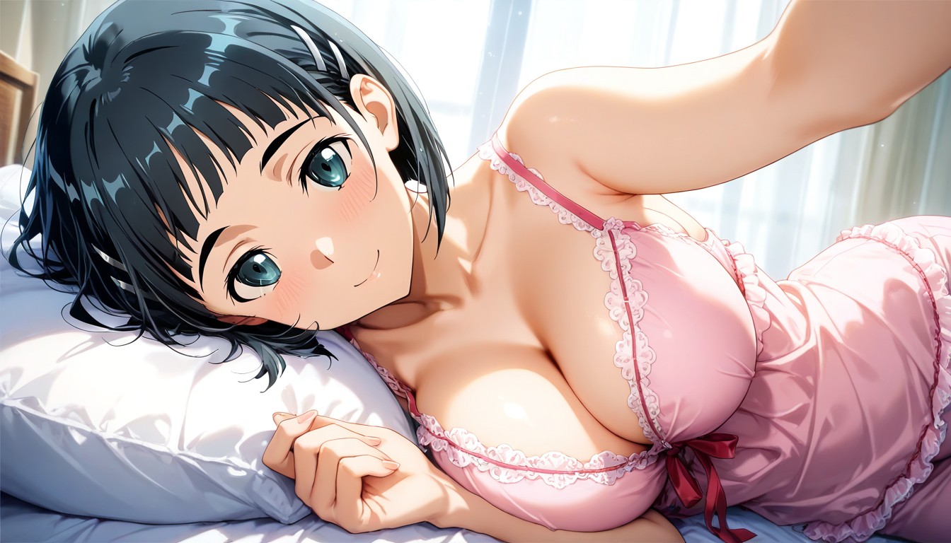 Breasts Only, Detailed Face, She Is Wearing Pajamas Hentai AI Porn