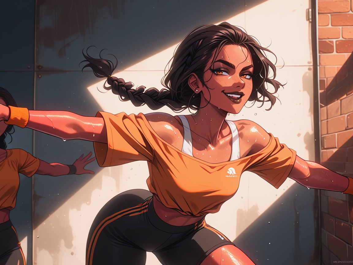 Exercise, Proud Smug Face, Mirror Wall In Background Latina AI Porn