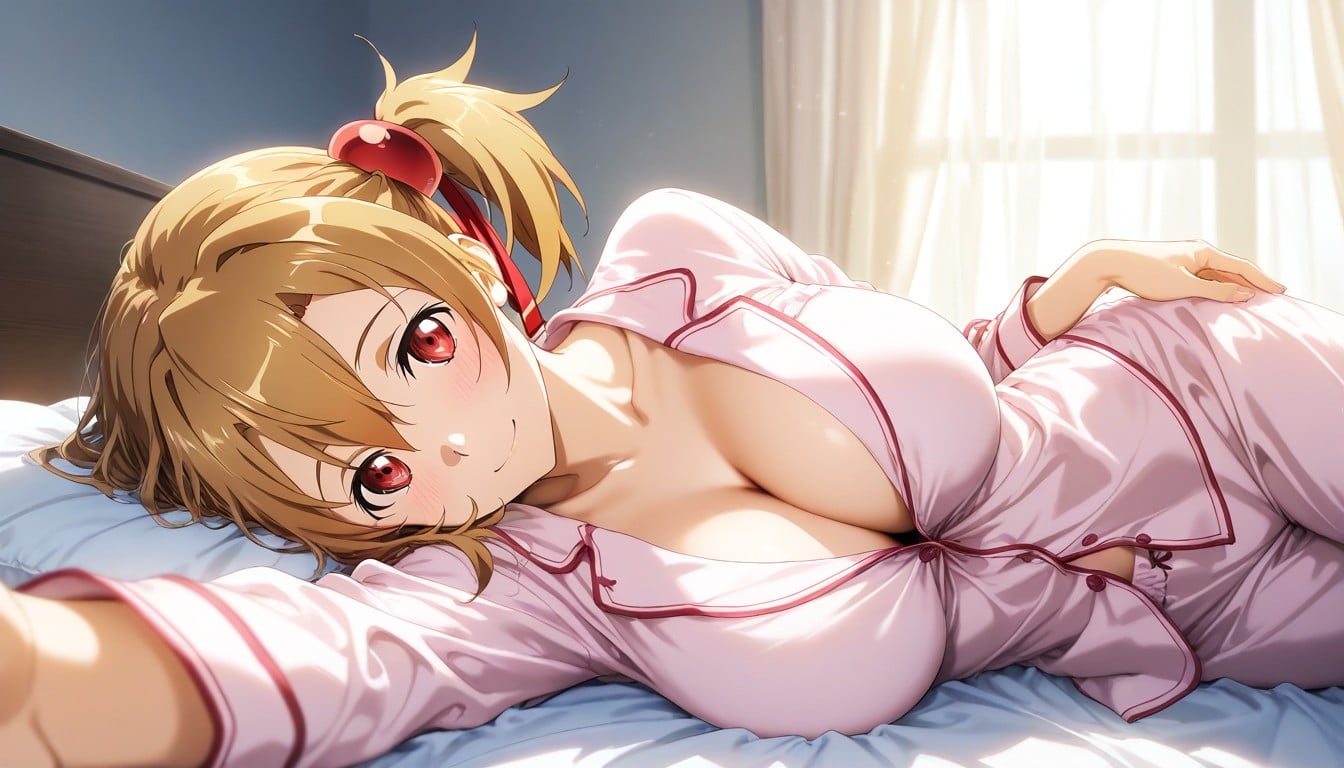 She Is Lying Sideways On The Bed, Full Color Image, Detailed Face Hentai AI Porn