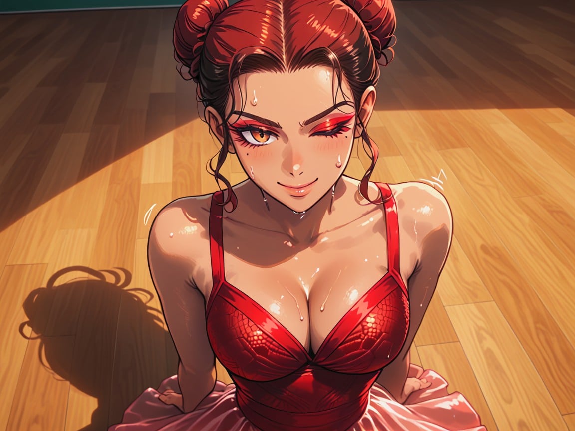 Wearing Red Snake Print Ballet Clothes, Dancing, One Latina Woman Hentai AI Porn