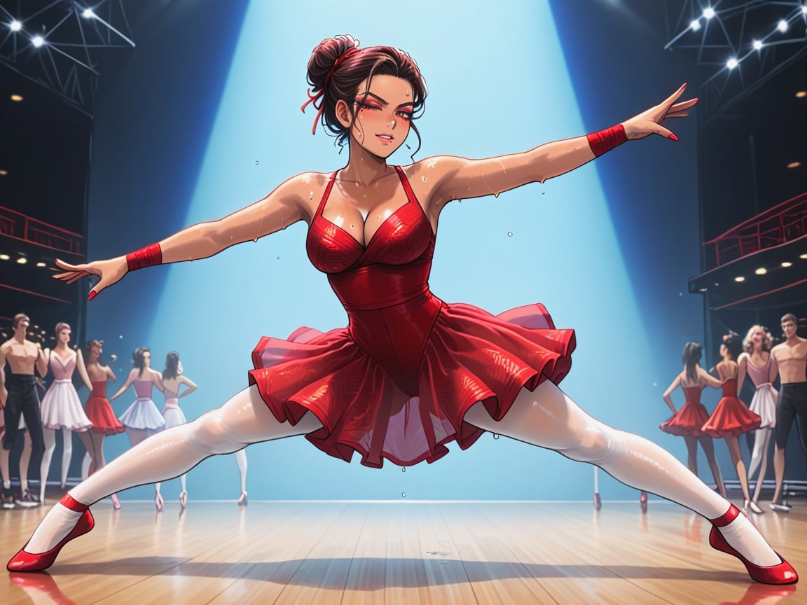 Wide Long Shoulders, Dance Studio Background, Ballet Instructor Hentai AI Porn