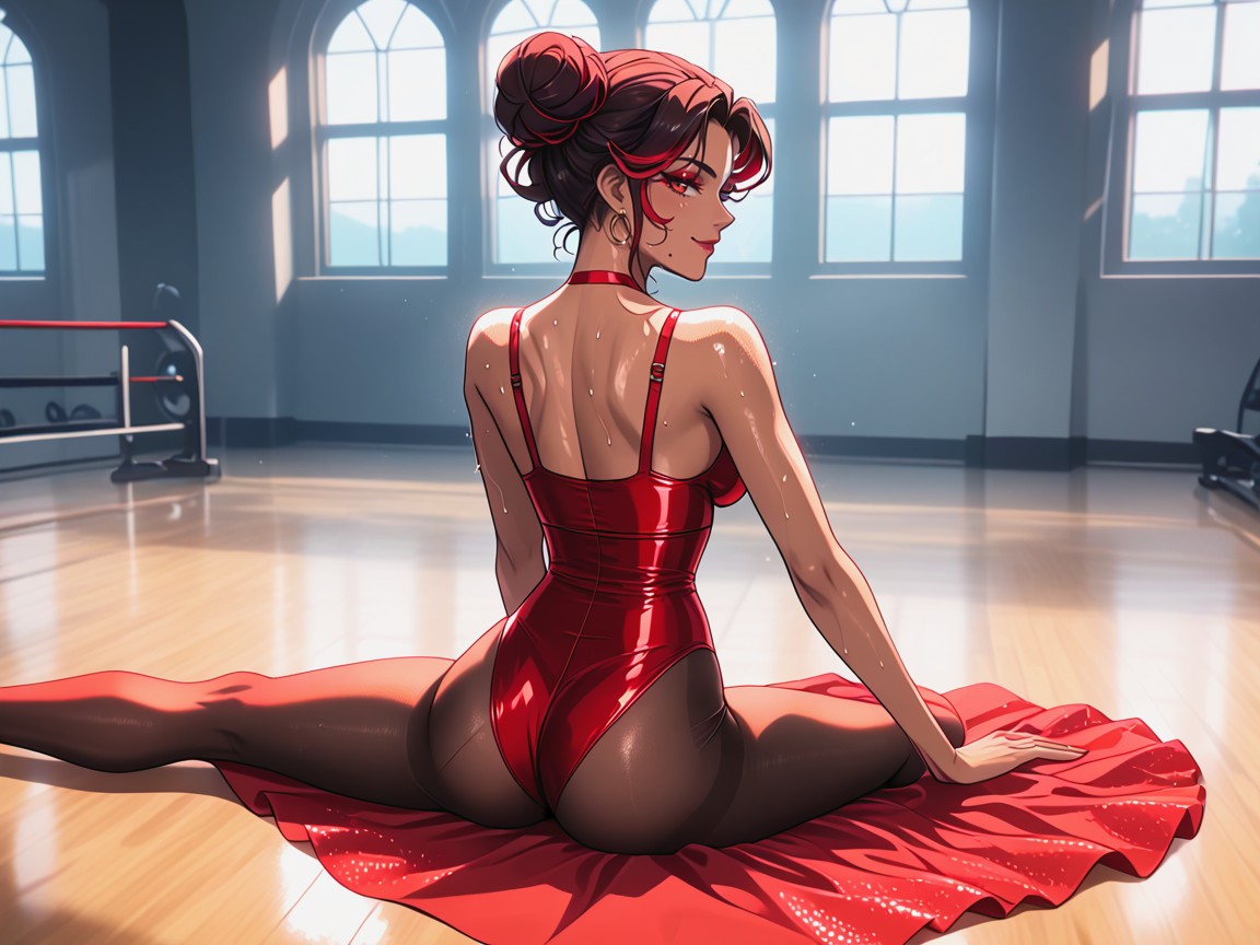 Dark Red Hair, Woman Performing Ballet Dance, Tight Hips Latina AI Porn