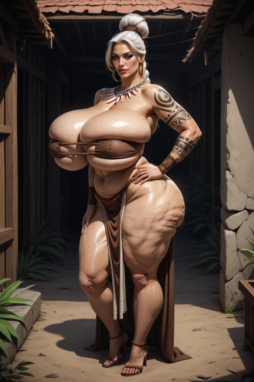 Hair Bun, Off Shoulder, Ultra Detailed Hentai AI Porn