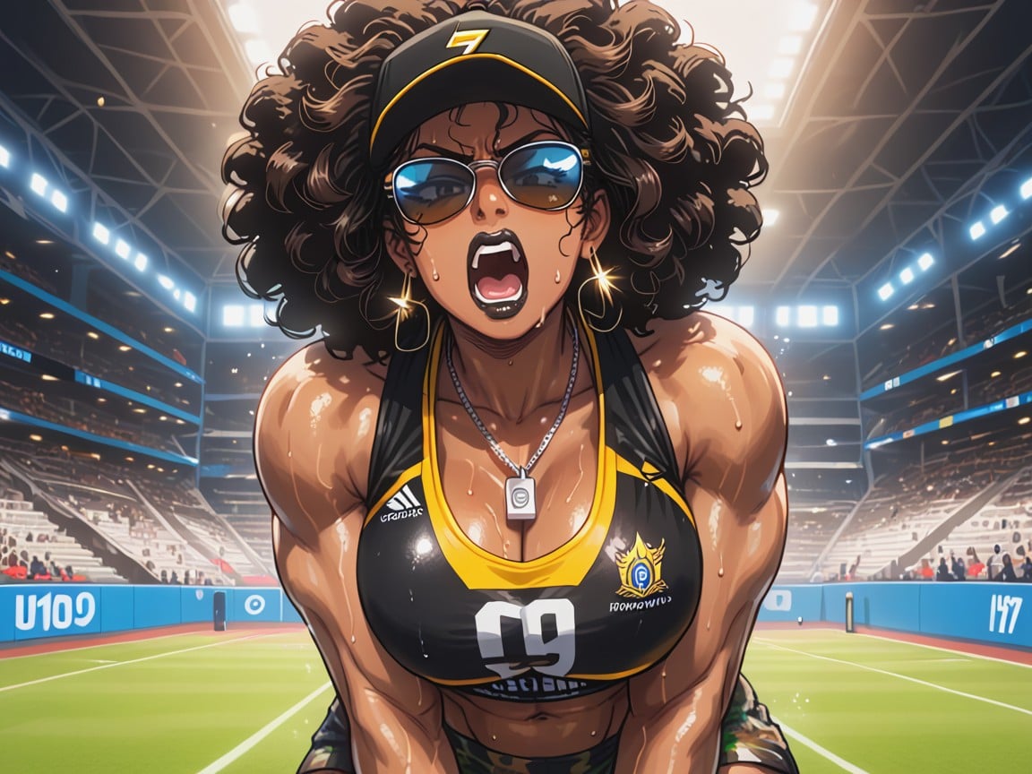 Flying Sweat, Exercise, Black Strap Details Hentai AI Porn