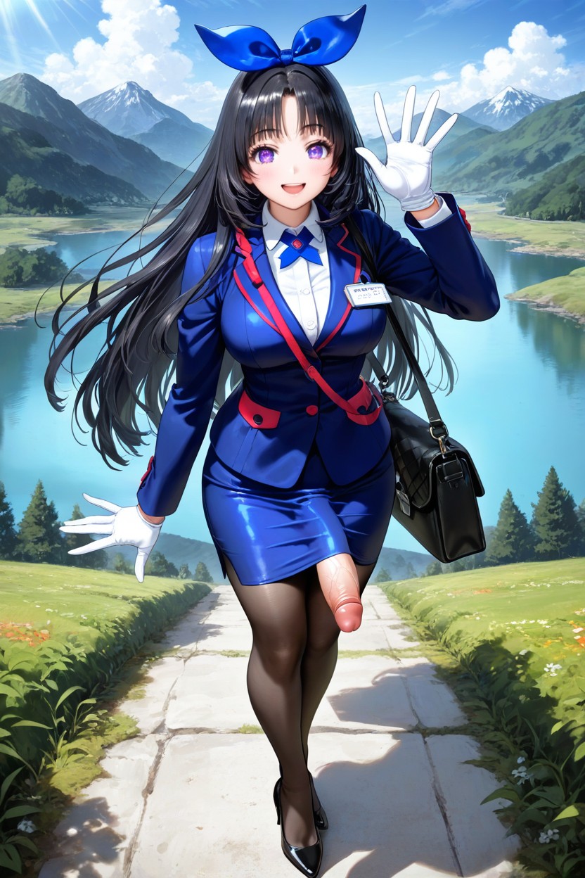 Skinny, Carrying A Black Crossbag, Lake On Background Hentai AI Porn