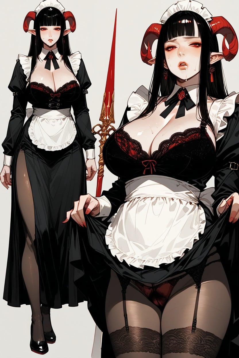 Seductive, Big Horns, Black Hair Hentai AI Porn