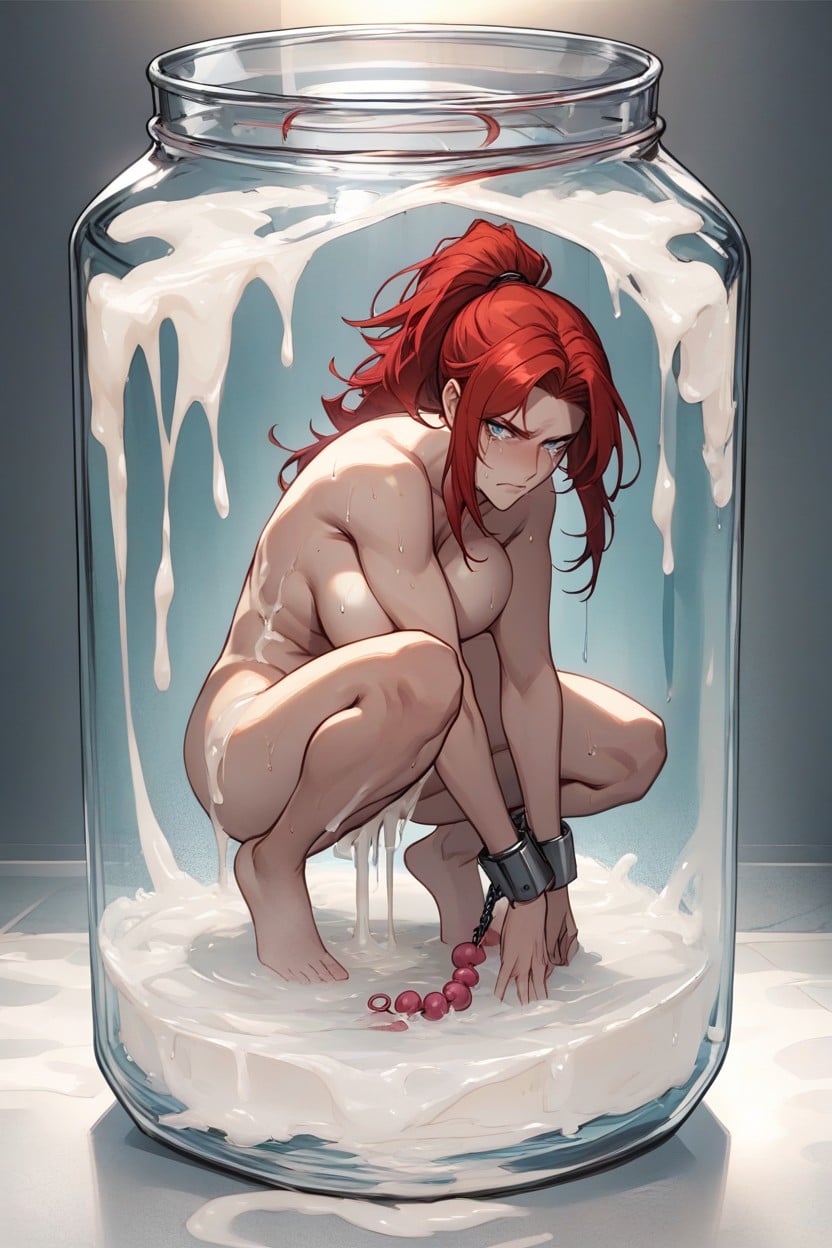 Glass Jar Full Of Cum Water, Pressed Up Against Glass, Large Ass Hentai AI Porn