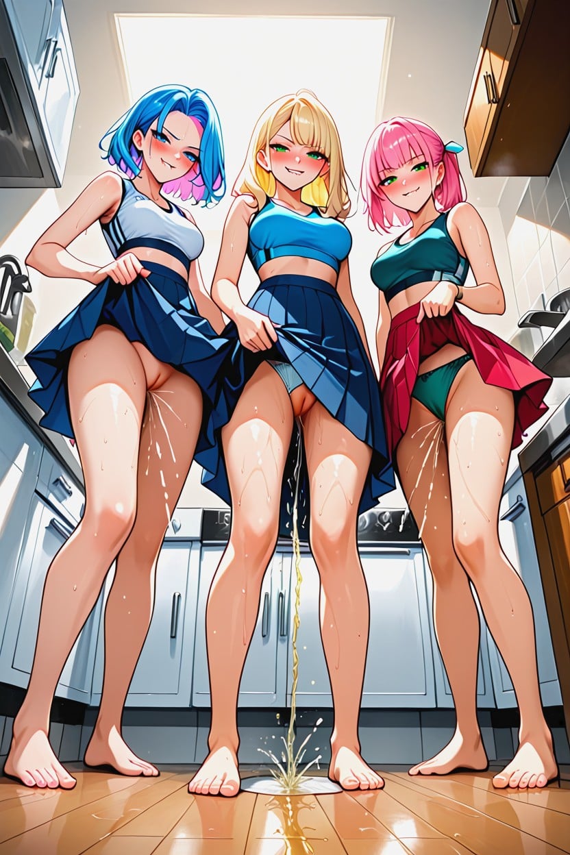 Barefoot, Lifting Their Skirts, Sweaty AI Porn
