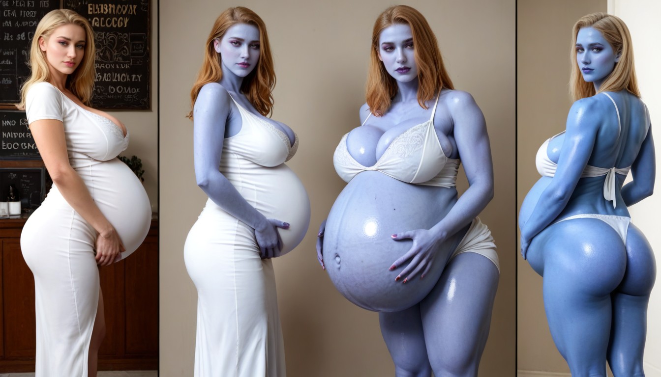 Standing In A Dimly Lit Laboratory, 18+, Huge Pregnant Belly AI Porn