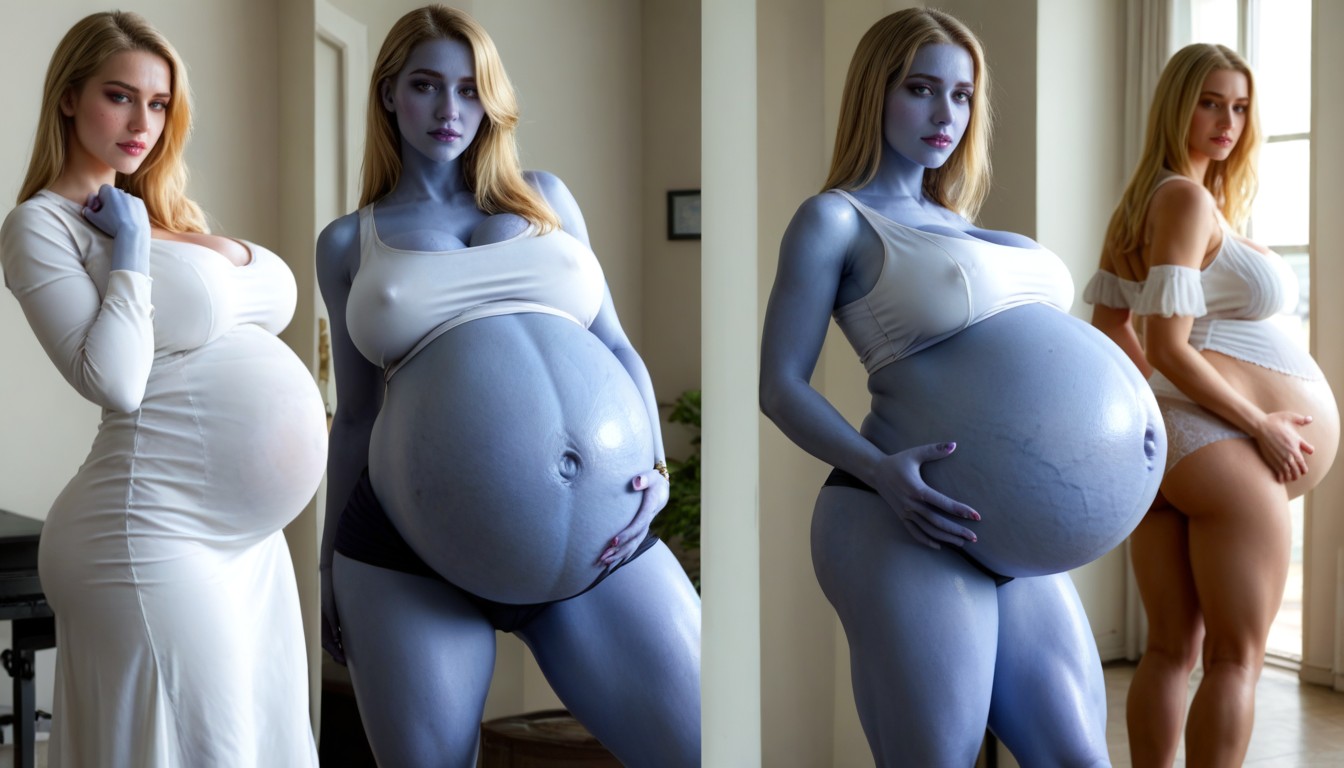 Multiple Belly Bulge, Huge Belly Bulge, Side View AI Porn