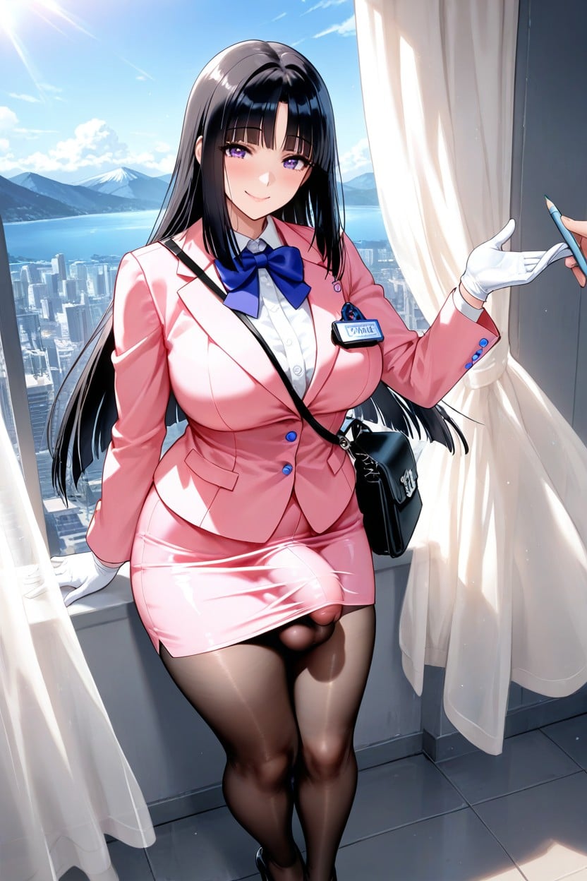 Front View, High Resolution, Wearing Light Pink Tour Guide Outfit Hentai AI Porn