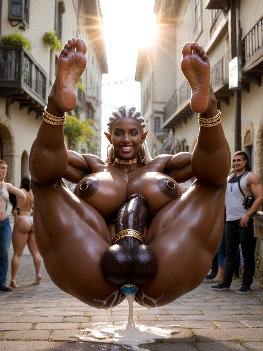 Extremely Muscular, Outside, Gold Bracelets Shemale AI Porn